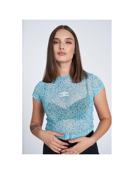 Camiseta Umbro Mujer Mesh Crop Animal Print Turquesa