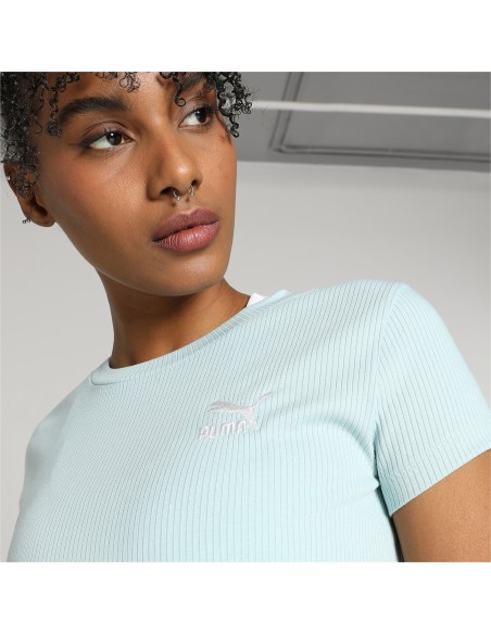 Camiseta Puma Mujer Classic Ribbed Slim Azul