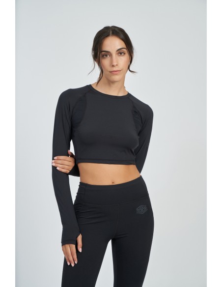 Camiseta Umbro Mujer Pro Training Cropped LS Top Negra