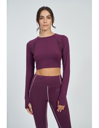 Camiseta Umbro Mujer Pro Training Cropped LS Top Burdeos