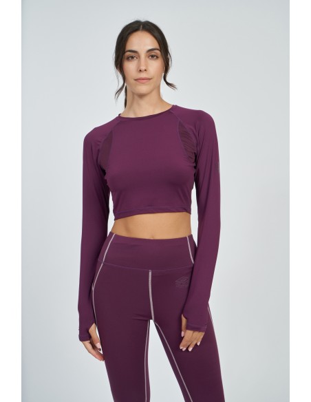 Camiseta Umbro Mujer Pro Training Cropped LS Top Burdeos
