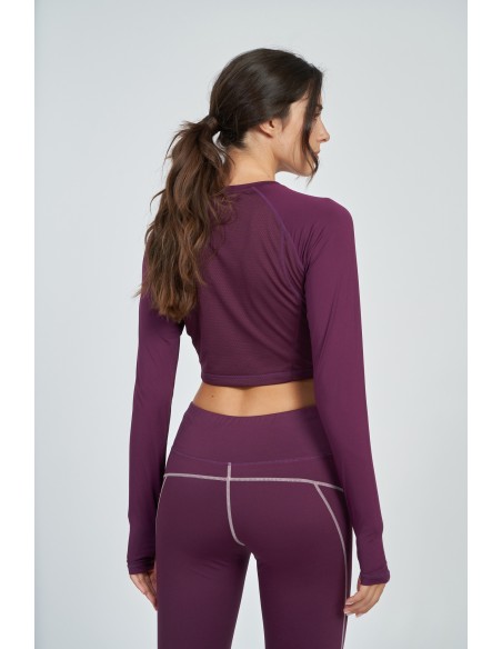 Camiseta Umbro Mujer Pro Training Cropped LS Top Burdeos