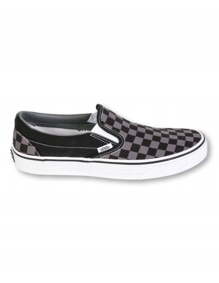 zapatillas vans mujer ua classic slip-on checkerboard negro y gris